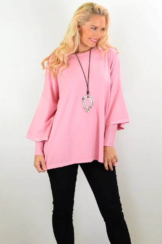 Lush Pink Debs Double Sleeve Tunic Jumper