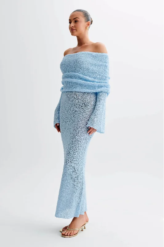 Marisol Off Shoulder Boucle Maxi Dress - Light Blue