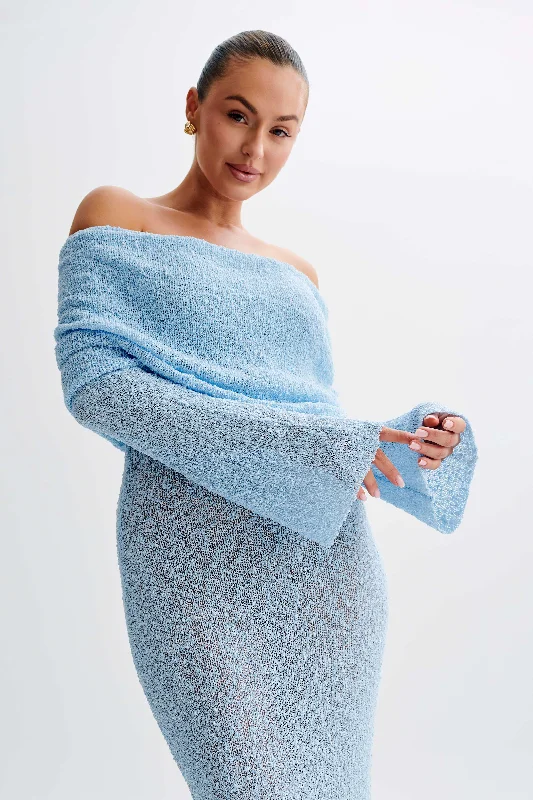 Marisol Off Shoulder Boucle Maxi Dress - Light Blue