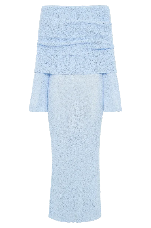 Marisol Off Shoulder Boucle Maxi Dress - Light Blue