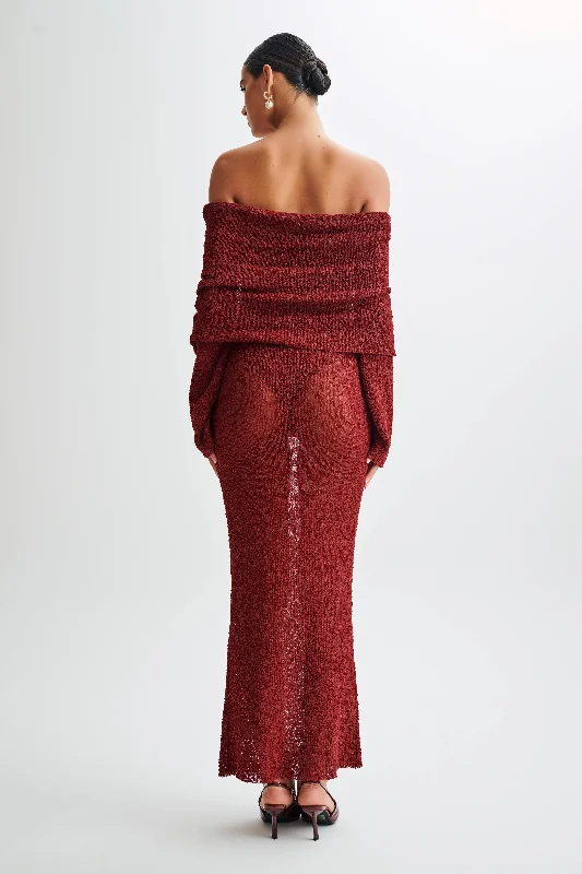 Marisol Off Shoulder Boucle Maxi Dress - Plum