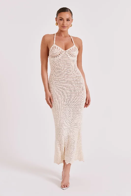 Monica Crochet Knit Maxi Dress - Ivory