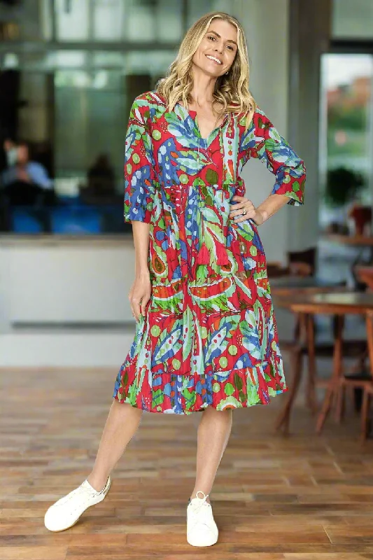 Natasha Colourful Tie Neck Tunic Dress