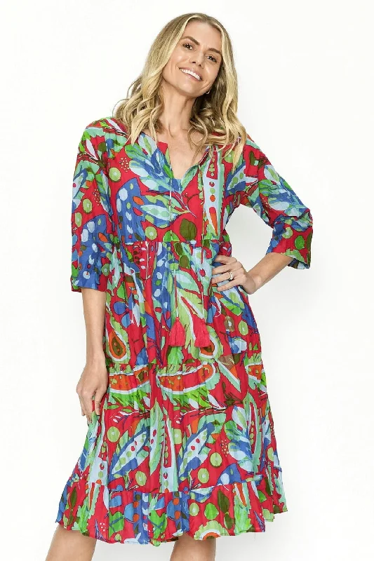 Natasha Colourful Tie Neck Tunic Dress