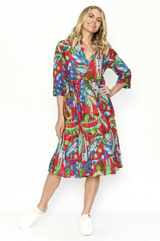 Natasha Colourful Tie Neck Tunic Dress