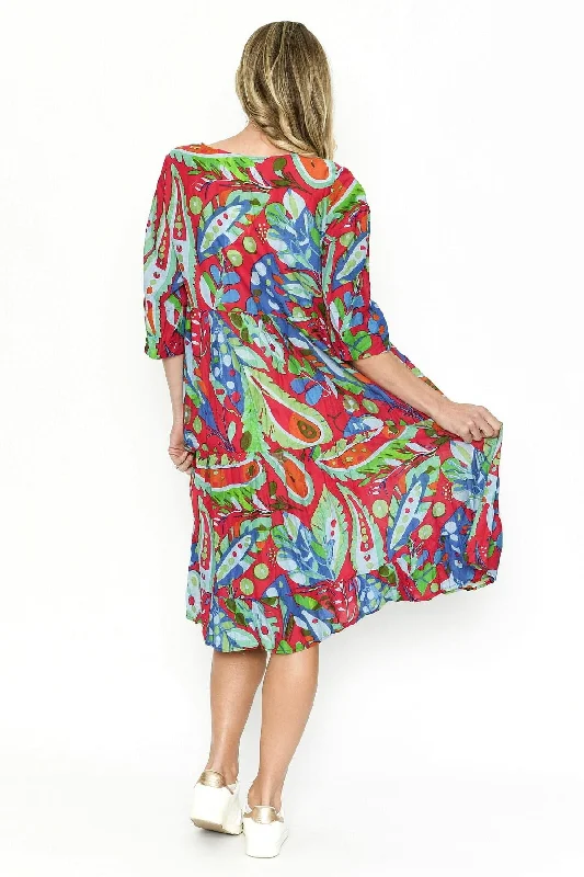 Natasha Colourful Tie Neck Tunic Dress