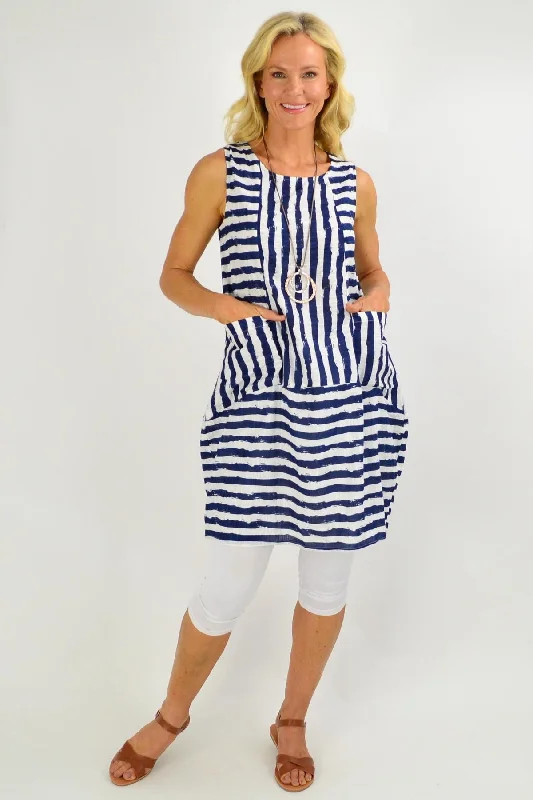 Navy Essential Stripe Bubble Tunic Dress