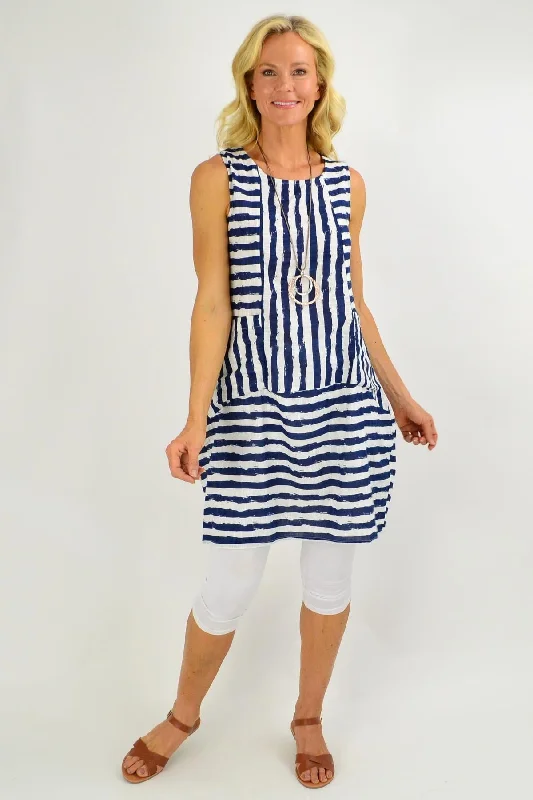 Navy Essential Stripe Bubble Tunic Dress