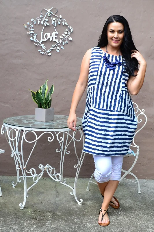 Navy Essential Stripe Bubble Tunic Dress