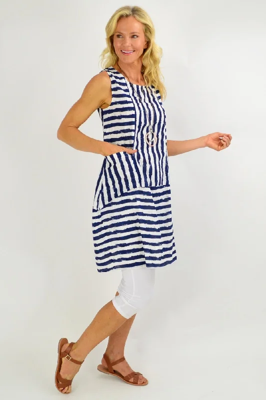 Navy Essential Stripe Bubble Tunic Dress