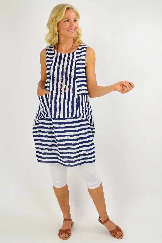 Navy Essential Stripe Bubble Tunic Dress