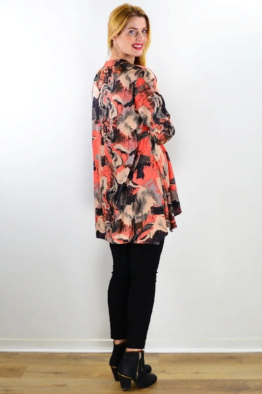 Orange Beige Satin Tunic Shirt