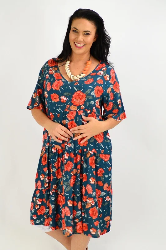 Orange Floral Tiered Tunic Dress