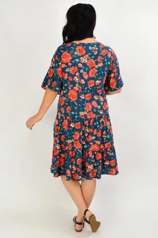 Orange Floral Tiered Tunic Dress