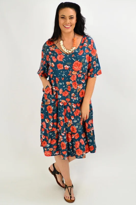 Orange Floral Tiered Tunic Dress