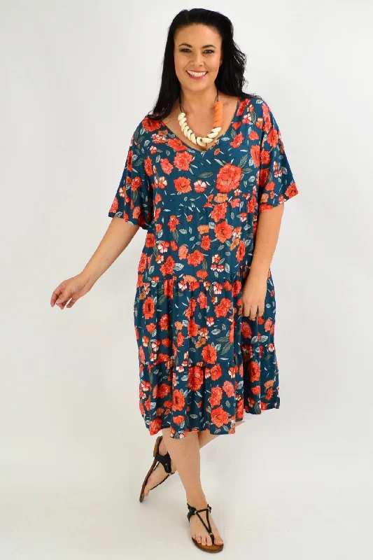 Orange Floral Tiered Tunic Dress