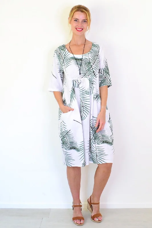 Palm Leaves Linen Blend Tunic Dress