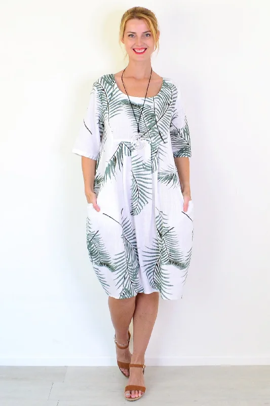 Palm Leaves Linen Blend Tunic Dress