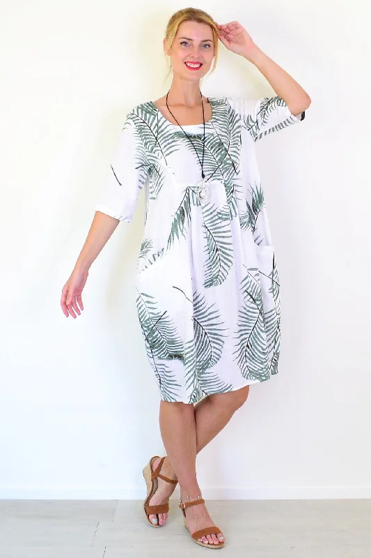 Palm Leaves Linen Blend Tunic Dress