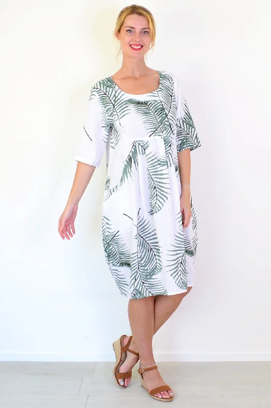 Palm Leaves Linen Blend Tunic Dress