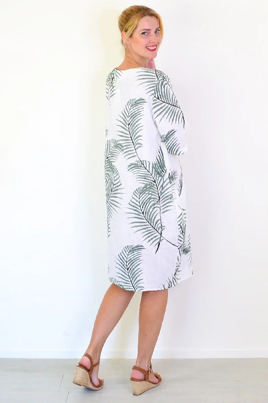 Palm Leaves Linen Blend Tunic Dress