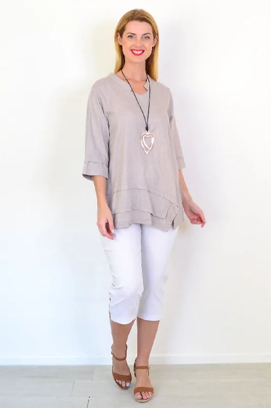 Pewter Linen Blend Tunic Top