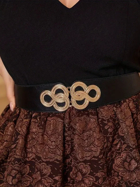 Plus Size Elastic Wide Belt with Gold Clasp