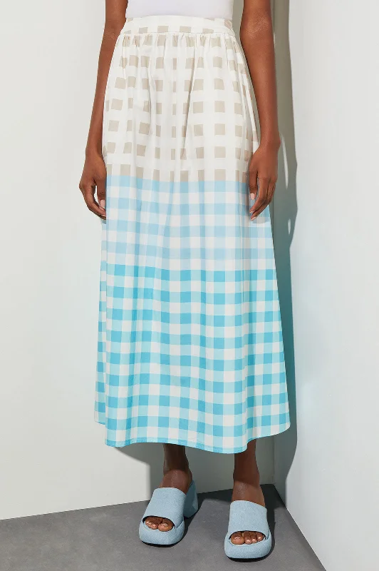 Plus Size Maxi A-Line Skirt - Gingham Cotton Poplin