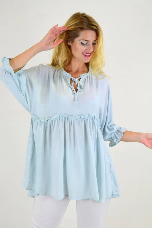 Powder Blue Relaxed Fit Tunic Blouse