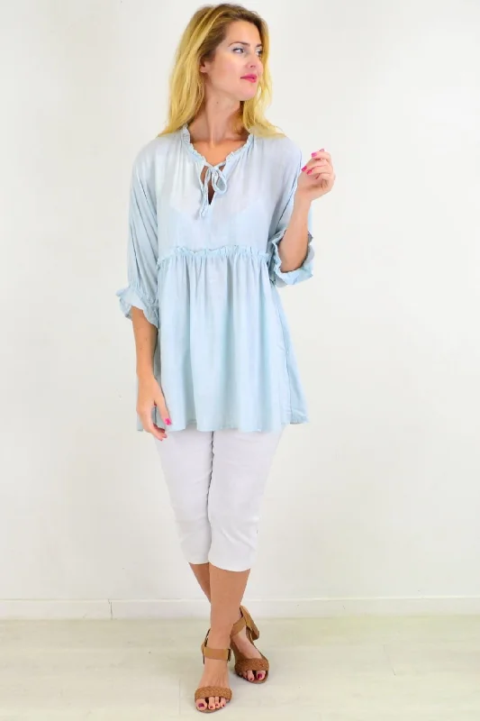 Powder Blue Relaxed Fit Tunic Blouse