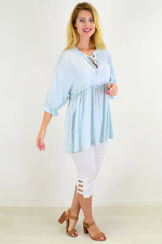 Powder Blue Relaxed Fit Tunic Blouse