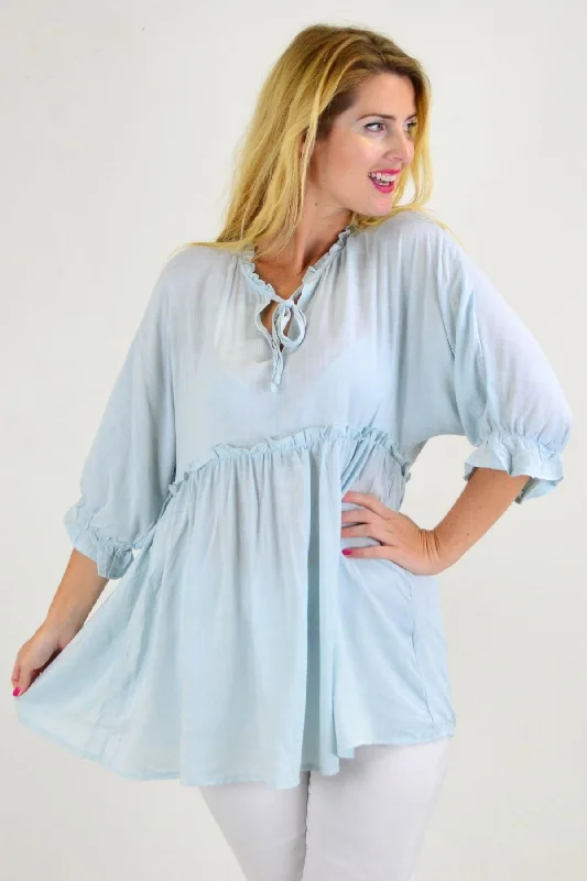 Powder Blue Relaxed Fit Tunic Blouse