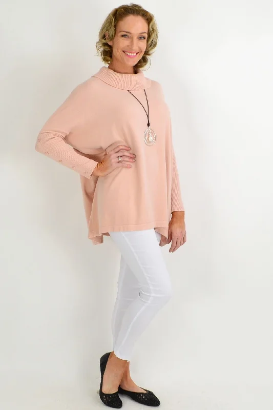 Pretty in Peach Button Sleeve Tunic Jumper