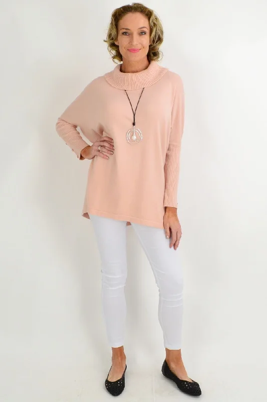 Pretty in Peach Button Sleeve Tunic Jumper