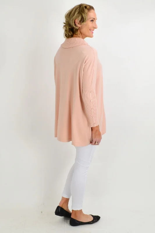 Pretty in Peach Button Sleeve Tunic Jumper