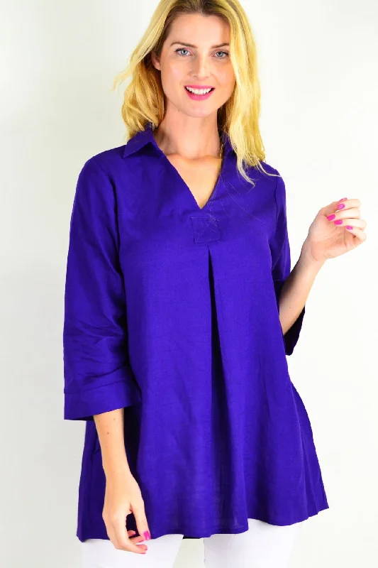 Purple Pocket Linen Cotton Tunic Top