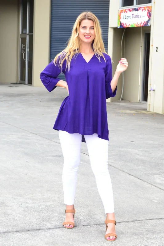 Purple Pocket Linen Cotton Tunic Top