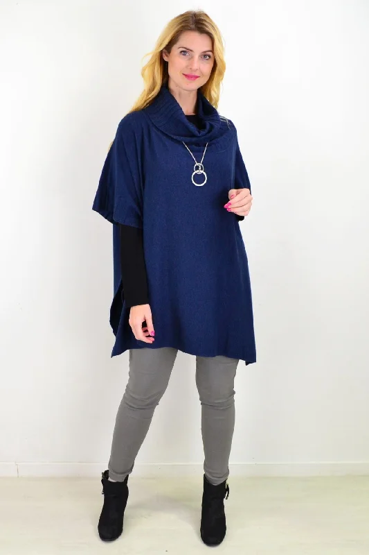 Rustic Blue Winter Poncho Tunic