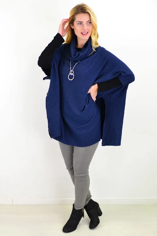 Rustic Blue Winter Poncho Tunic