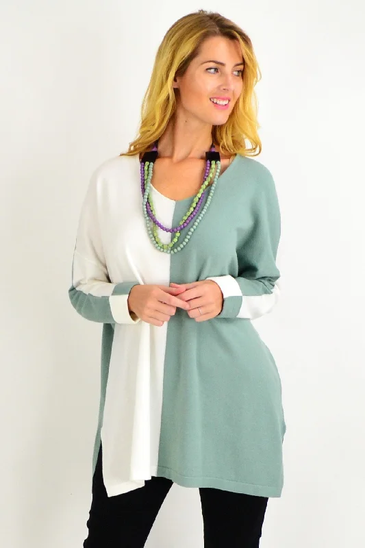 Sage Half & Half Wool Blend Tunic Jumper