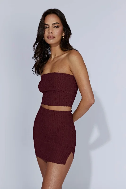 Shiloh Low Rise Knit Mini Skirt - Cherry Chocolate