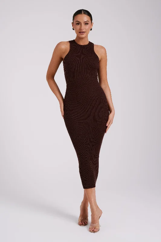 Sienna Knit Midi Dress - Chocolate