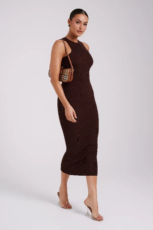 Sienna Knit Midi Dress - Chocolate