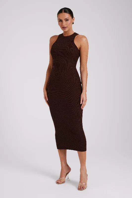 Sienna Knit Midi Dress - Chocolate