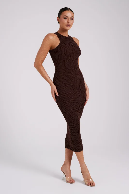 Sienna Knit Midi Dress - Chocolate