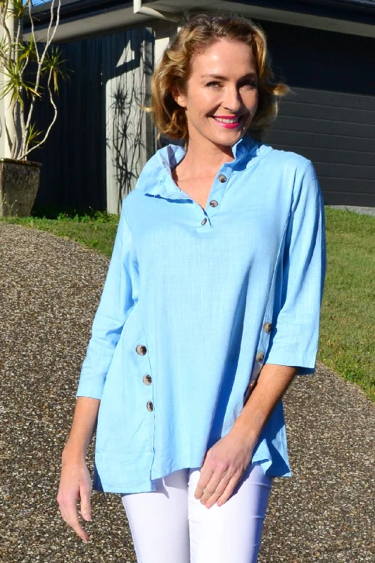 Sky Blue High Collar Tunic Shirt