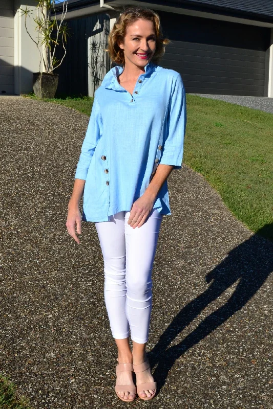 Sky Blue High Collar Tunic Shirt