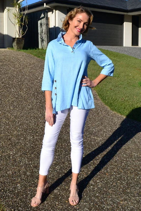 Sky Blue High Collar Tunic Shirt