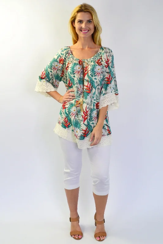 Summer Tropical Flower Off Shoulder Tunic Top