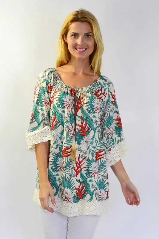 Summer Tropical Flower Off Shoulder Tunic Top